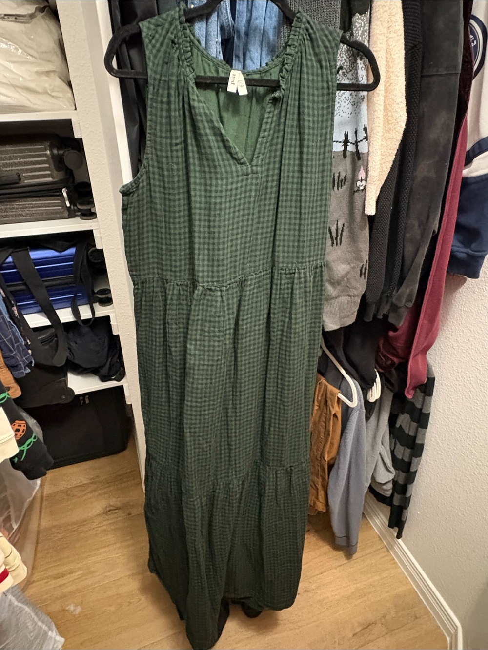 Pact Dark Green Sleeveless Tiered Maxi Dress